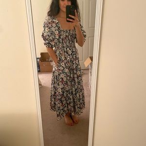 Rachel Parcell Midi Tiered and Smocked Dress with Puff Sleeve and Pockets